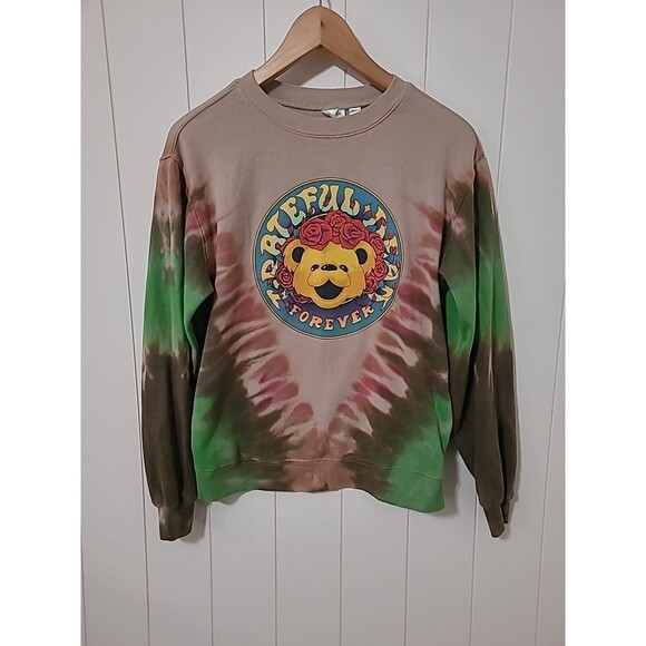 Grateful Dead Women's Crewneck Sweatshirt Forever Bear Tie Dye Green Brown Sz XS - Picture 1 of 10